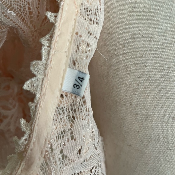 Vintage 80s 90s Glenda Sheer Lace Dress Puff Sleeve Peach Pink Princess Size 4 - Picture 7 of 8